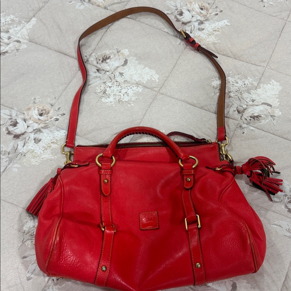 Dooney & Bourke Red Leather Satchel with Tassel — Large.